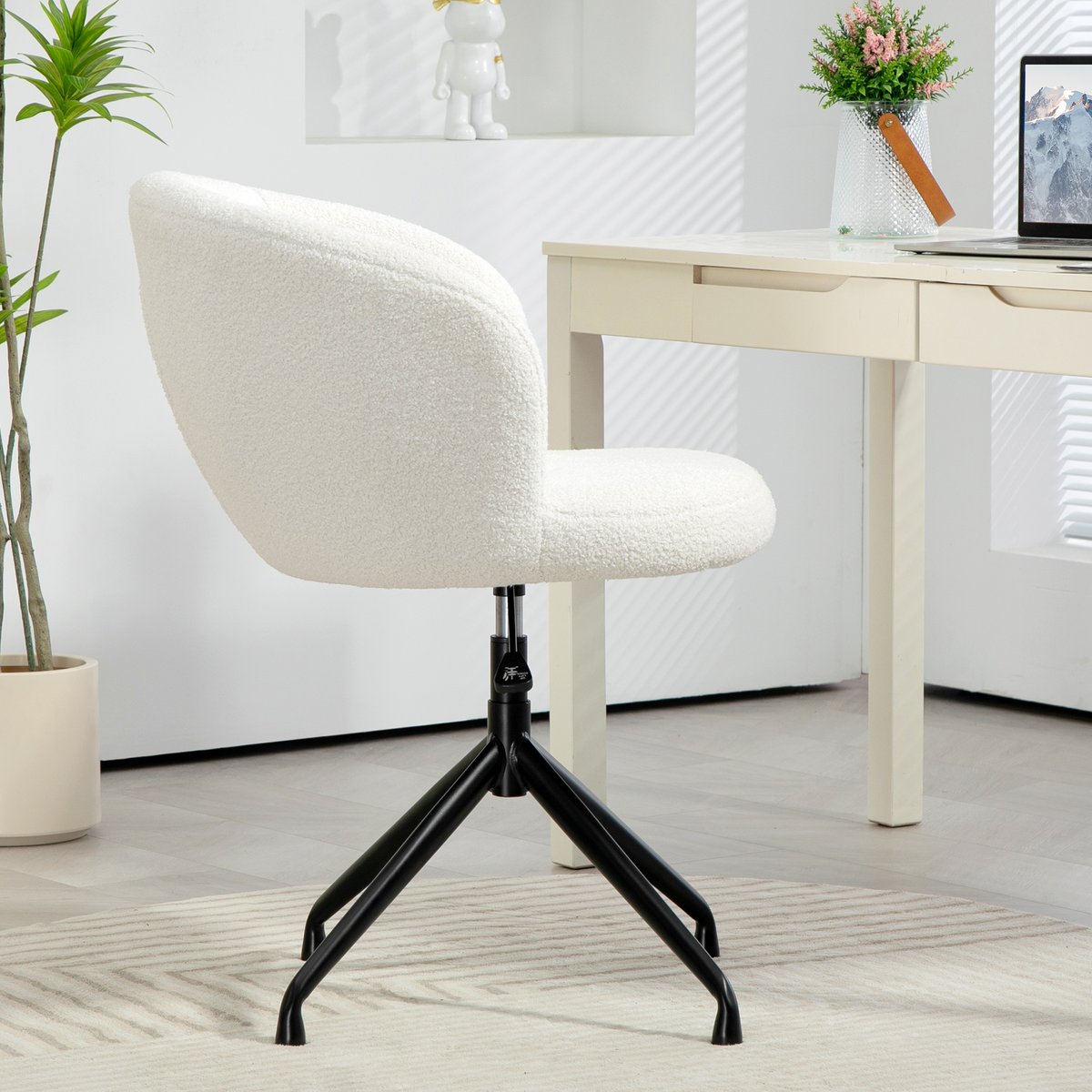 Chaise de bureau Polyester Crème blanc crème, HOMCOM