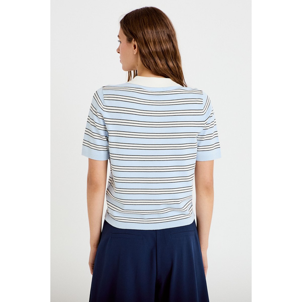 Polo manches courtes col chemise bleu, CACHE CACHE