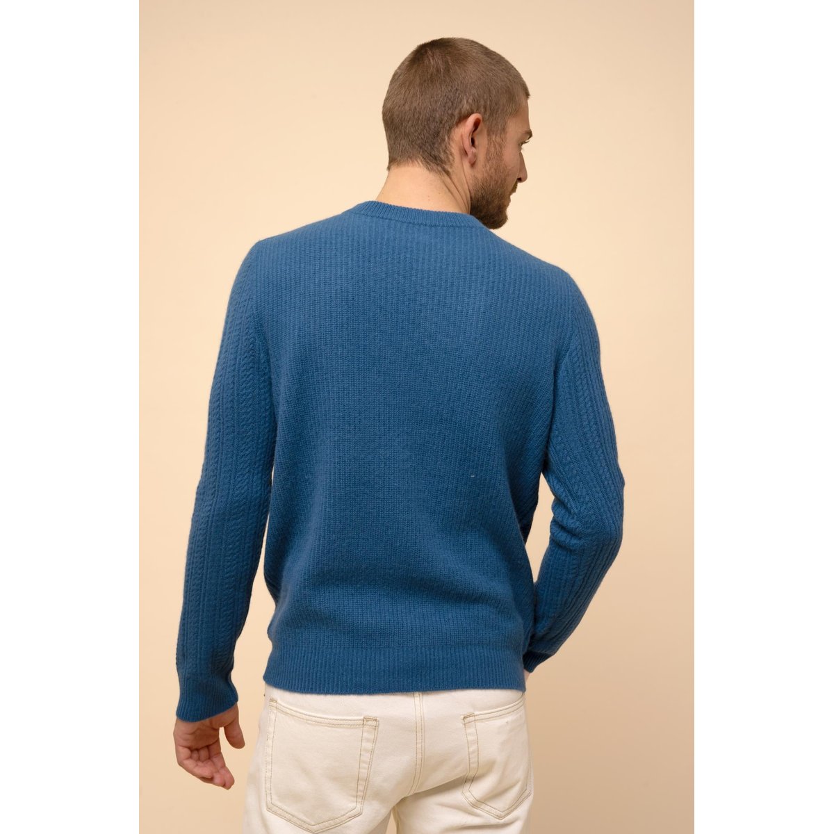Pull Col Rond 4 Fils Paon Lukka bleu vert, JUST CASHMERE
