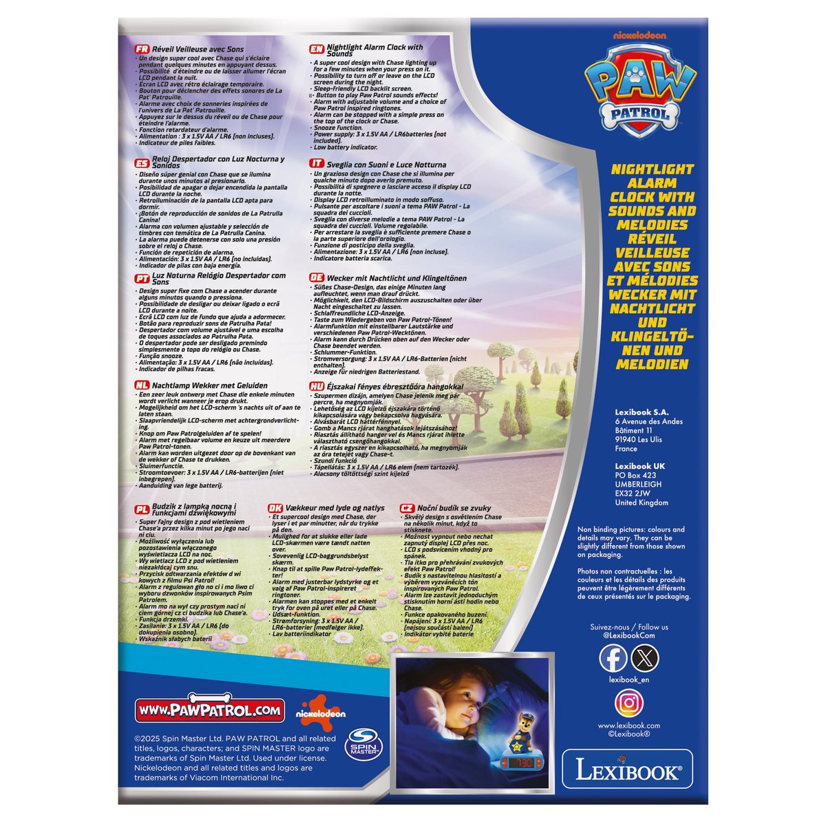 Réveil avec veilleuse Paw Patrol Chase en 3D bleu, LEXIBOOK