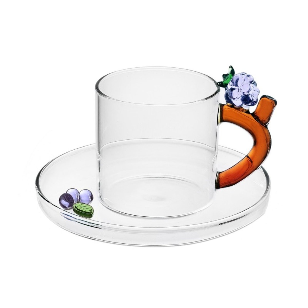 Tasse à café verre soucoupe mûre FRUITS AND FLOWERS multicolore, ICHENDORF