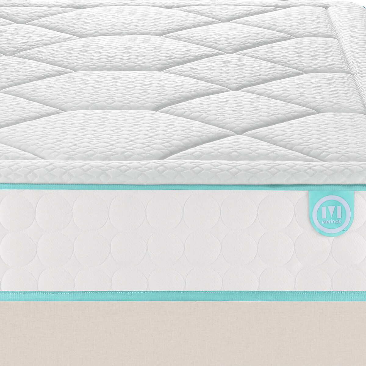 Ens matelas ressorts + sommier, LE TOUT MOELLEUX tissé sable blanc, MERINOS