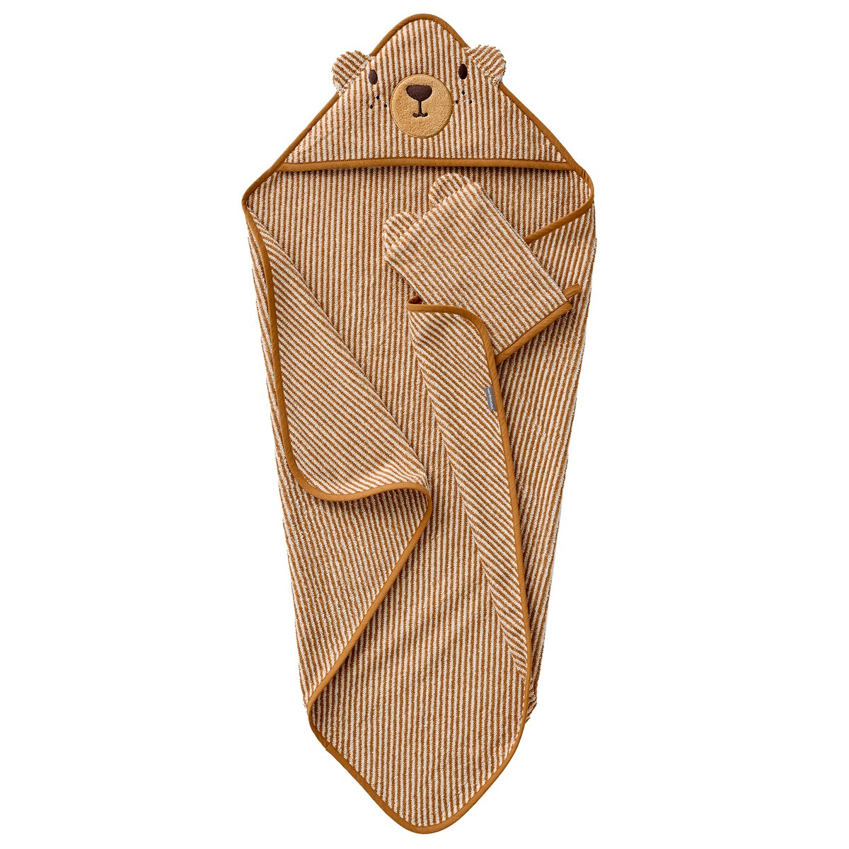 Cape de bain et gant de toilette PETIT OURS, avec coton recylé rayé beige, VERTBAUDET