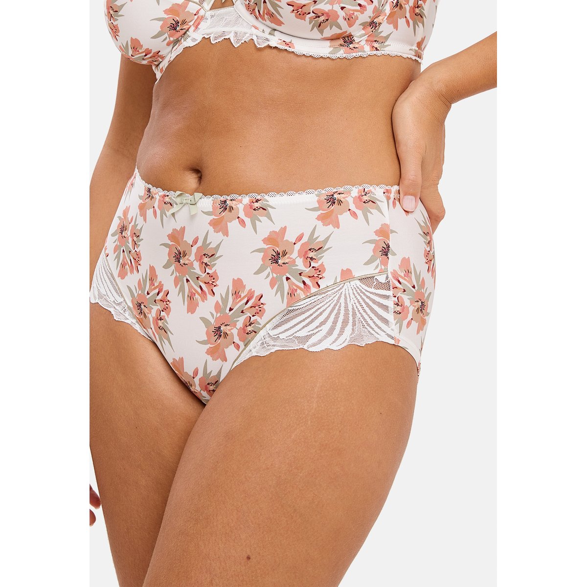 Shorty ORIANE bouquets blanc / vert, SANS COMPLEXE
