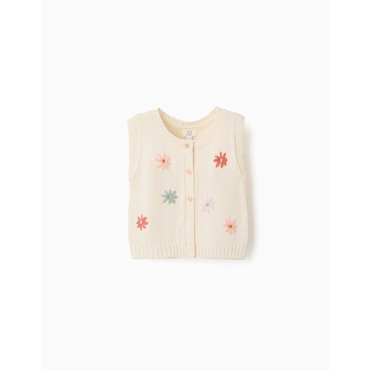 Gilet sans manches en maille avec broderie florale blanc, ZIPPY