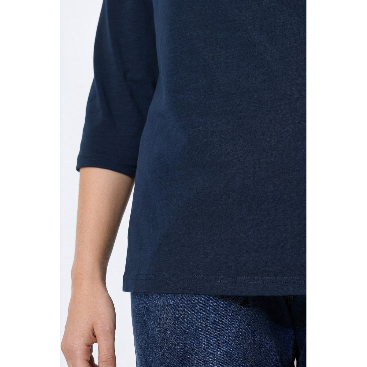 T-shirt col bénitier, manches 3/4, coton bio marine, ULLA POPKEN