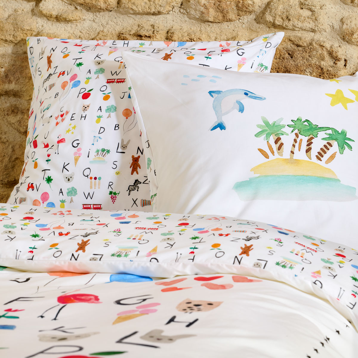 Taie d'oreiller Abécédaire - Percale de coton motifs, TRADITION DES VOSGES