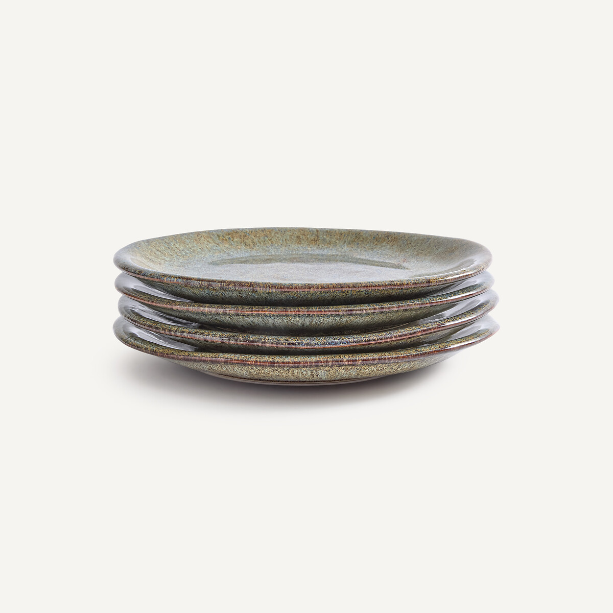 Lot de 4 assiettes à dessert, en grès émaillé réactif, DÉNIA vert de gris, AM.PM