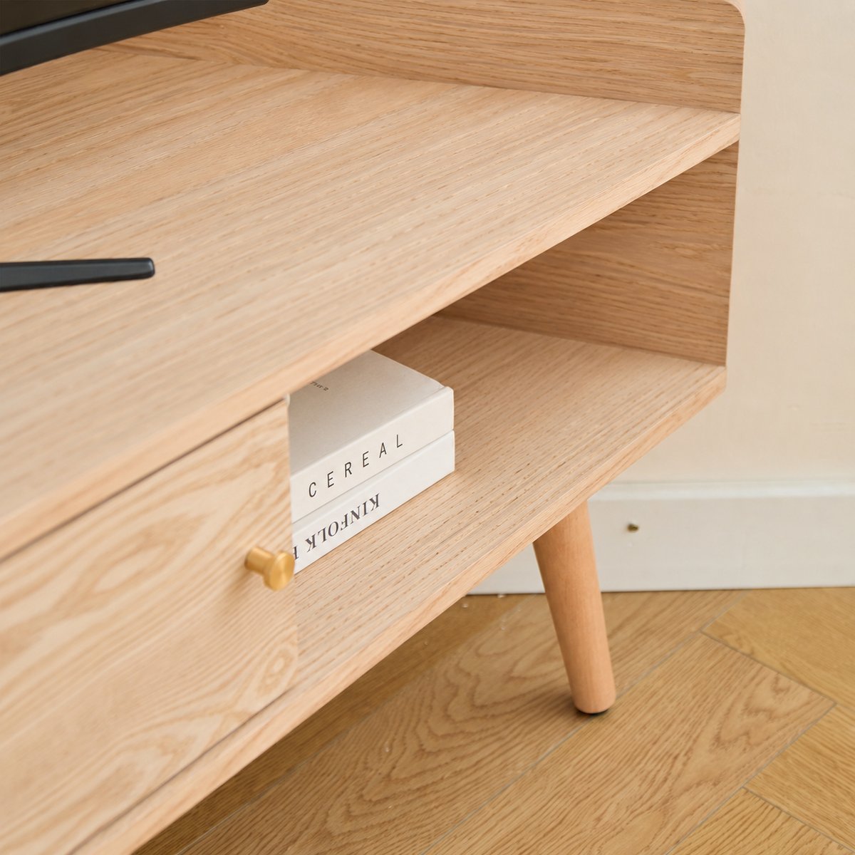 Meuble TV d'angle 2 portes, bois, TORUN marron, NORDLYS