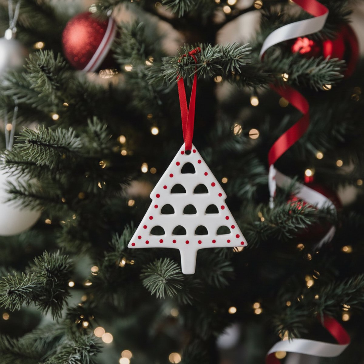 Suspension décorative sapin de noël en grès H9 blanc, SIA DECO