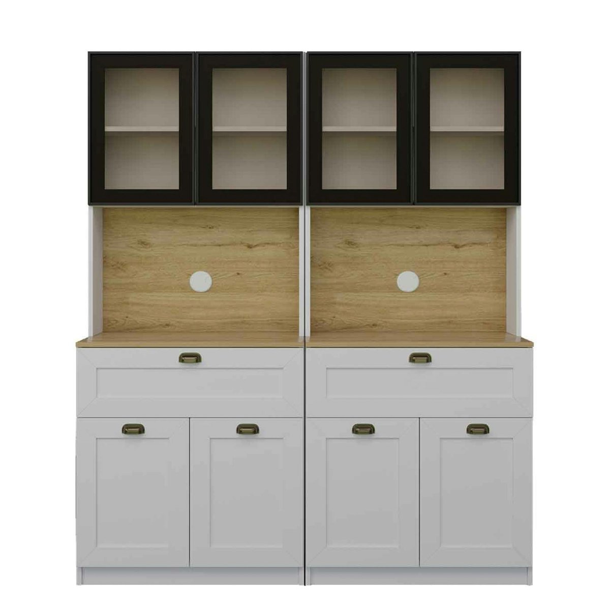 Vaisselier de cuisine à LED 8 portes décor blanc et noir AURA blanc, PIER IMPORT