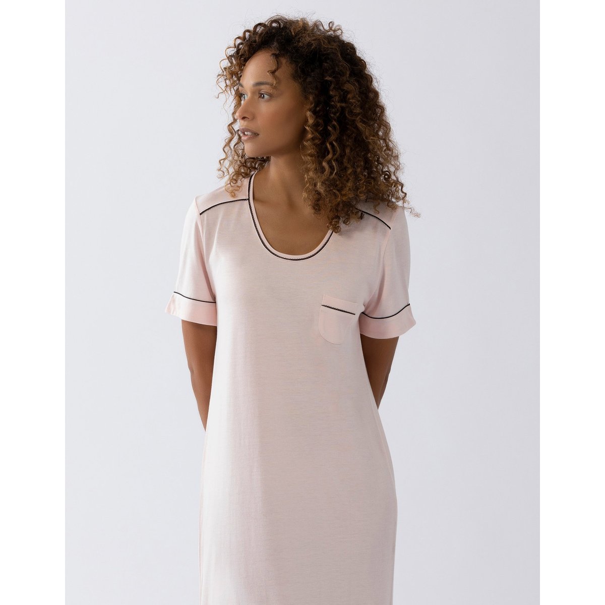 Chemise de nuit manches courtes en coton modal LES INTEMPORELLES A11 bois de rose, LE CHAT