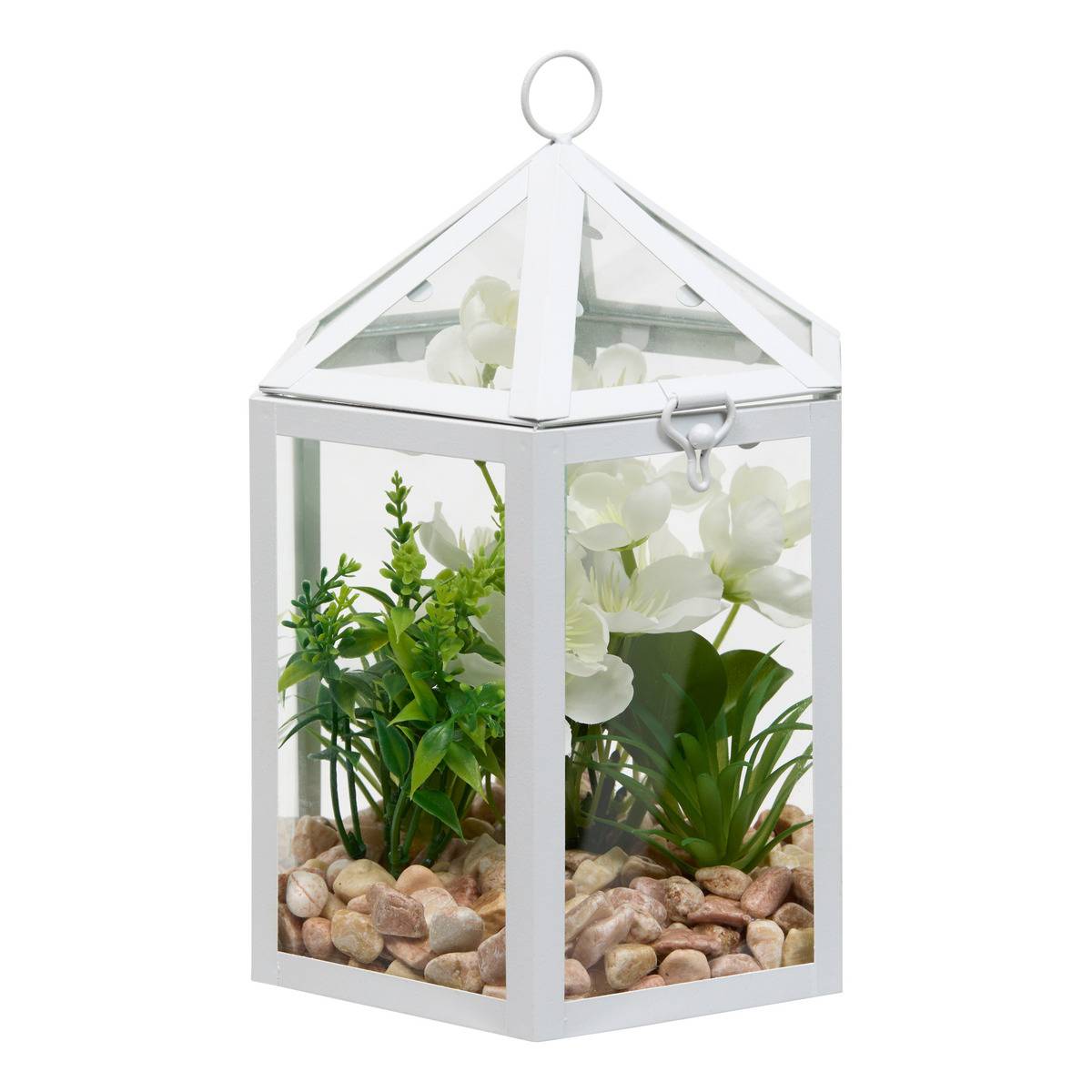 Cage terrarium Fleur artificiellle H23 cm FLEUR DE ROSE blanc, ATMOSPHERA