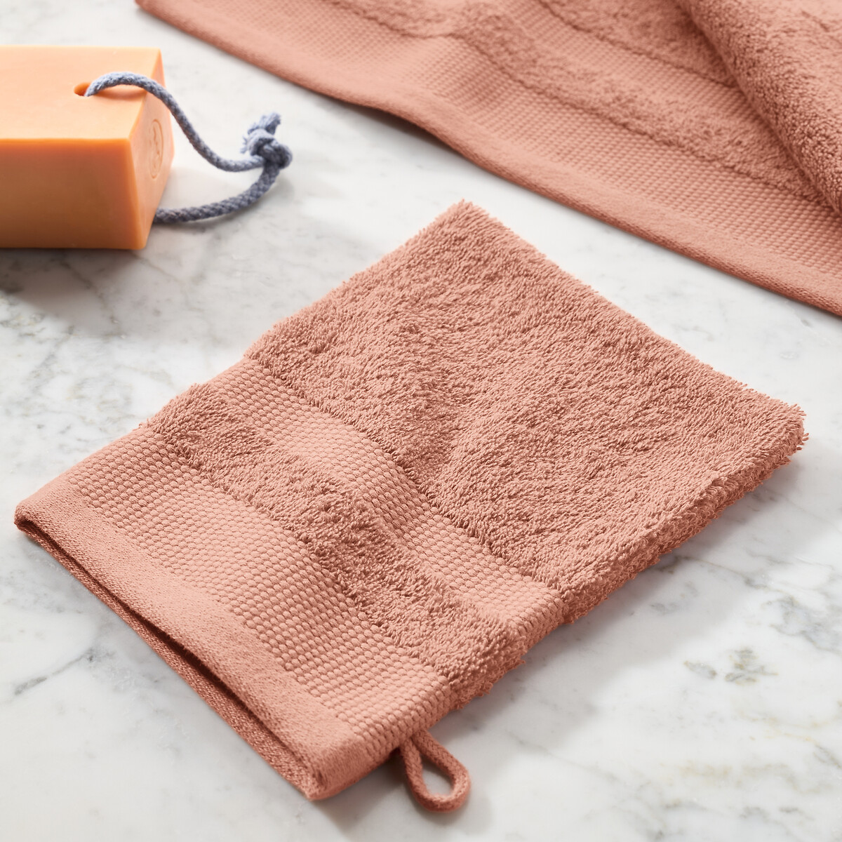 Conjunto de 4 luvas de banho em algodão penteado 600 g/m², KHEOPS rosa-velho, LA REDOUTE INTERIEURS