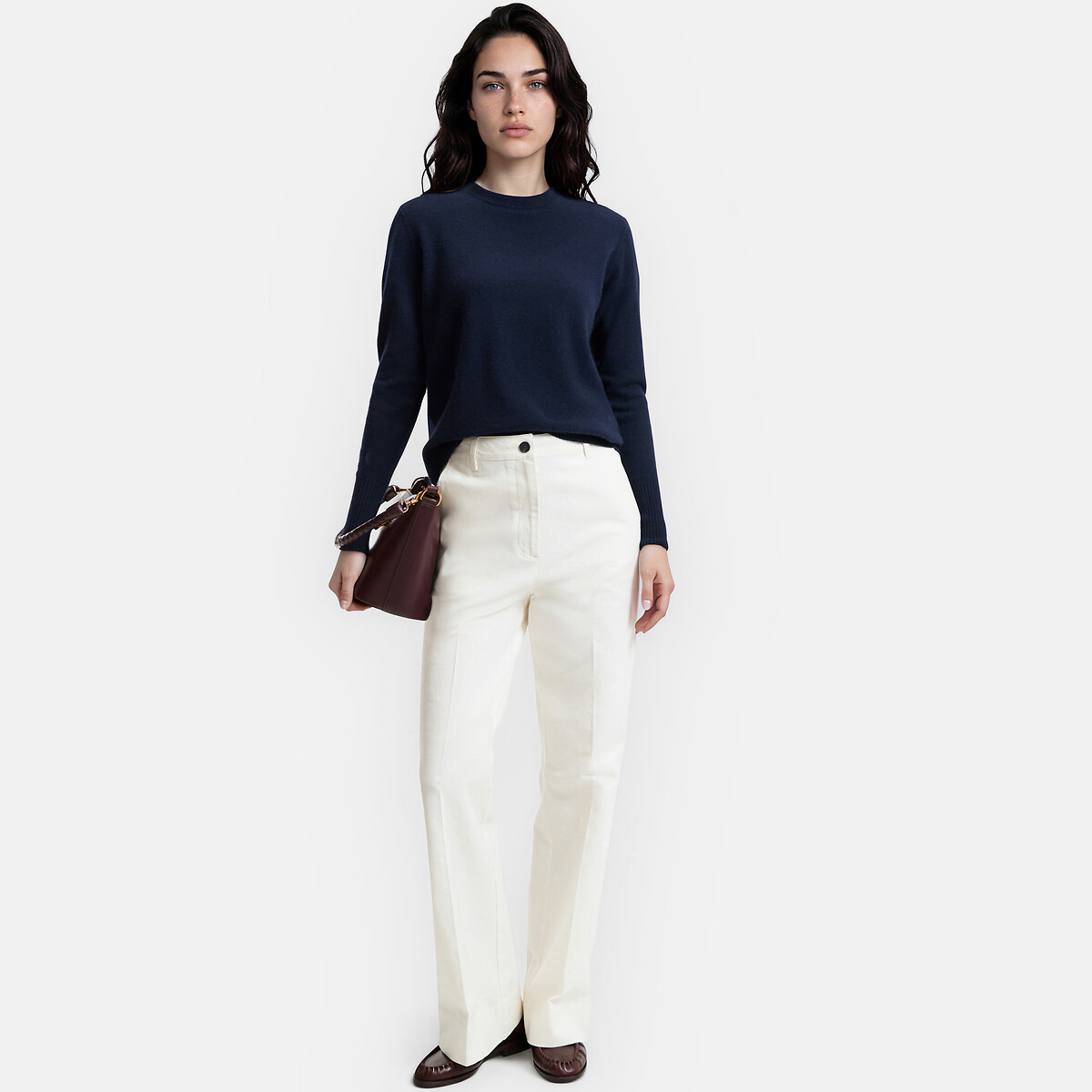 Camisola de gola redonda, em malha fina, em caxemira marinho, LA REDOUTE COLLECTIONS