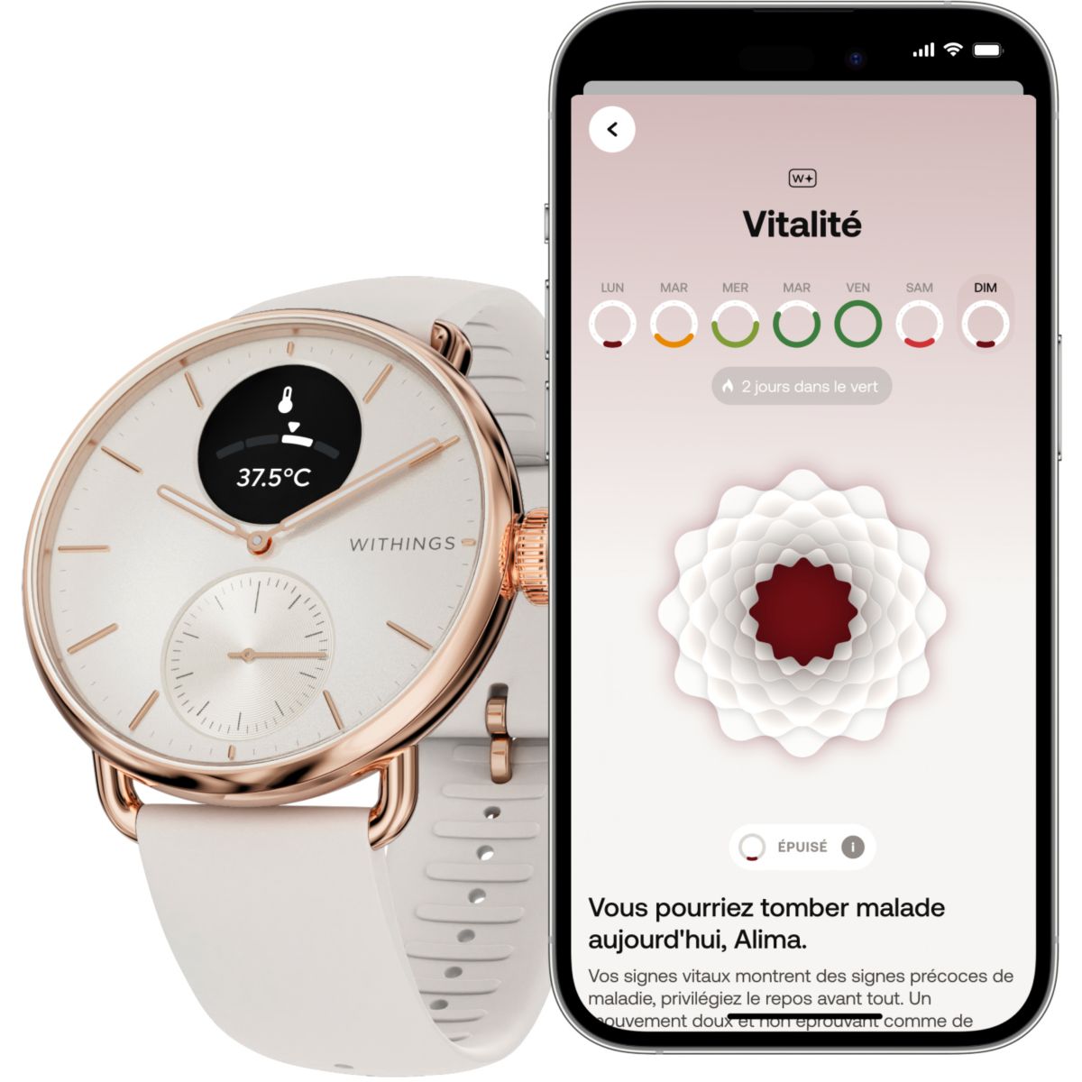 Montre santé Connecté Scanwatch 2 Rose Gold Sand 38mm or-rose, WITHINGS