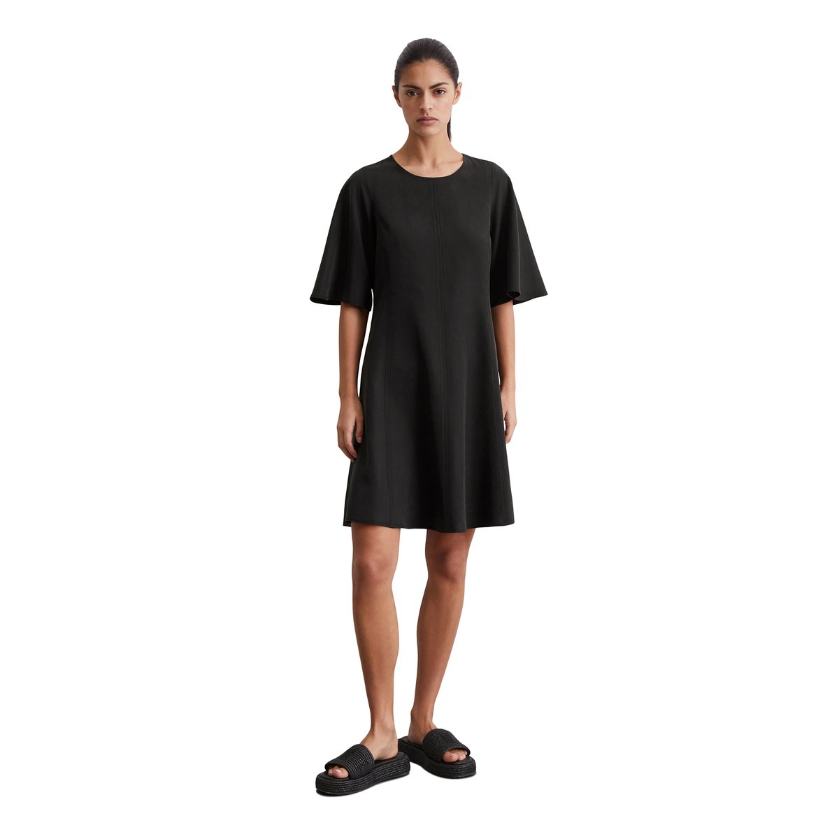 Mini-robe évasée en mélange TENCEL™ Lyocell-lin noir, MARC O'POLO