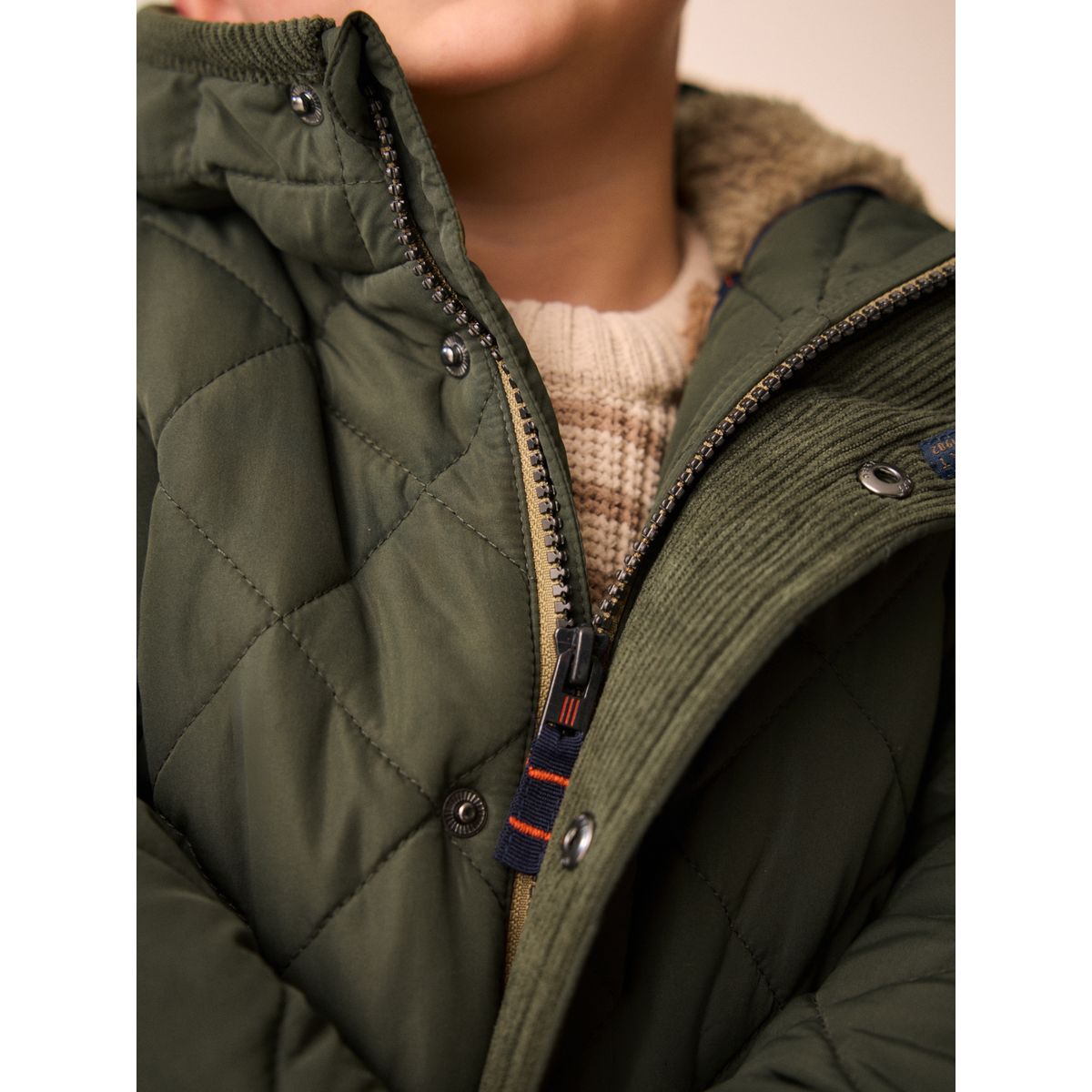 Manteau matelassé à doublure peau de mouton vert, NEXT