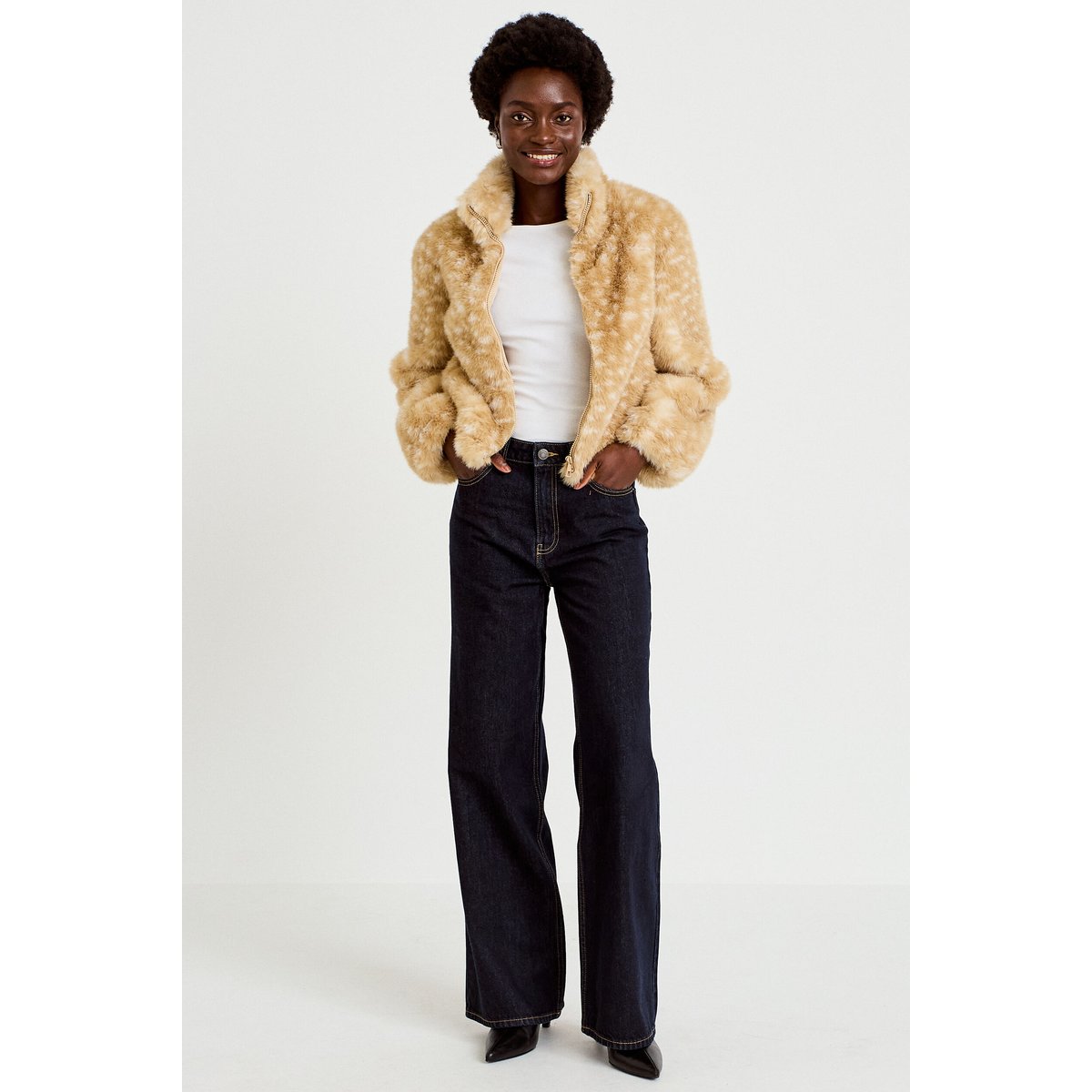Veste cropped ajustable manches longues beige, CACHE CACHE