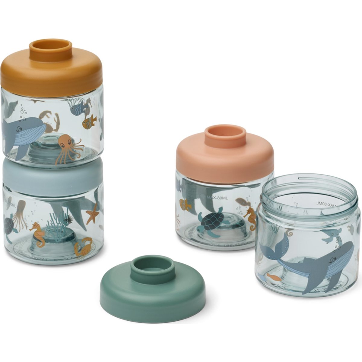 Lot de 4 boîtes alimentaires Dominique bleu, rose, vert, LIEWOOD