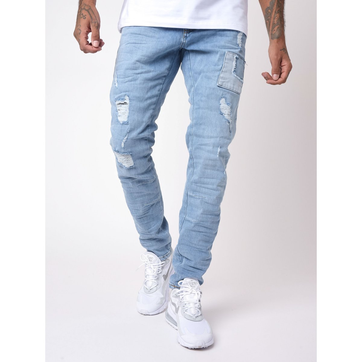 Jean skinny avec empiècements style patch bleu clair, PROJECT X