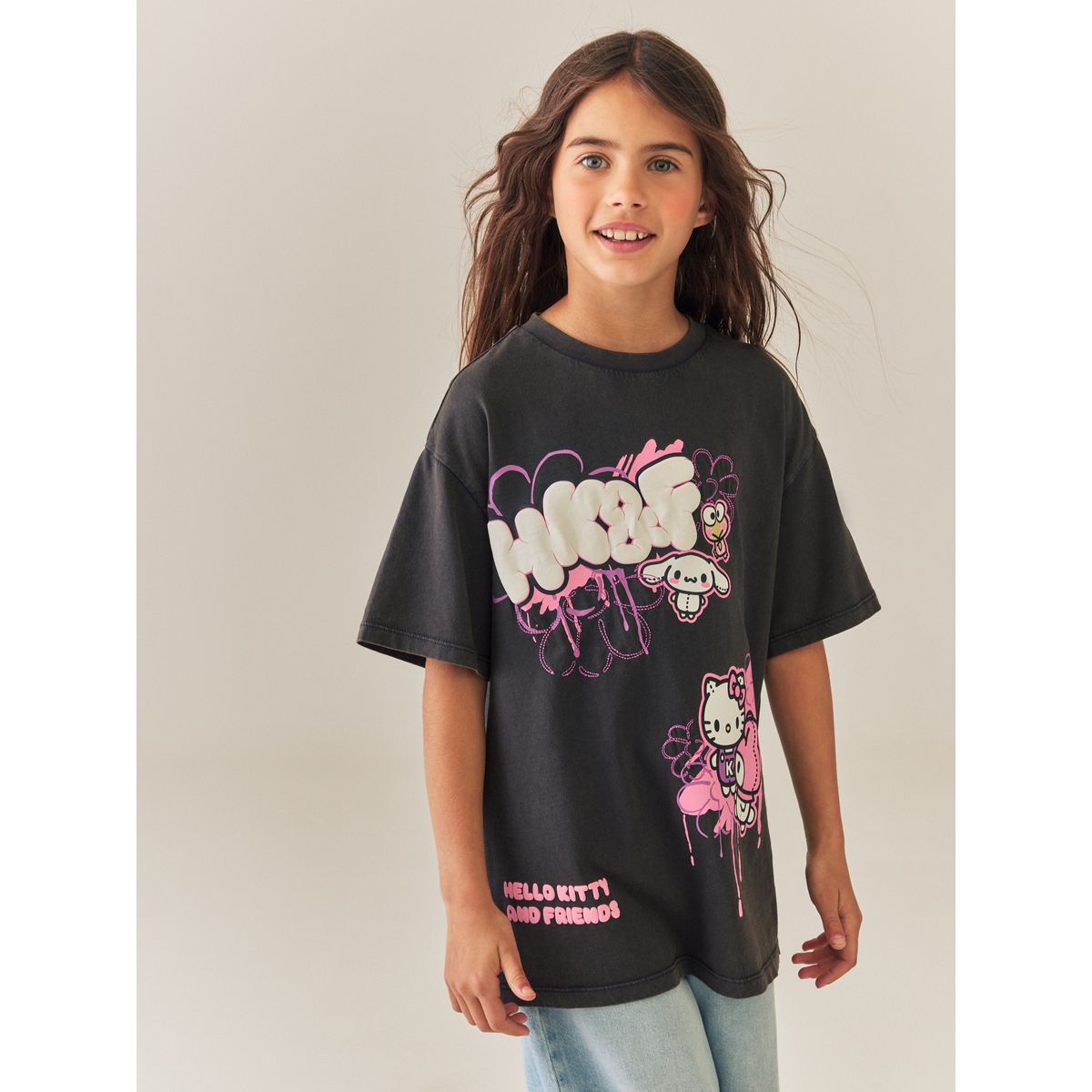 T-shirt oversize à motif hello kitty gris anthracite, NEXT