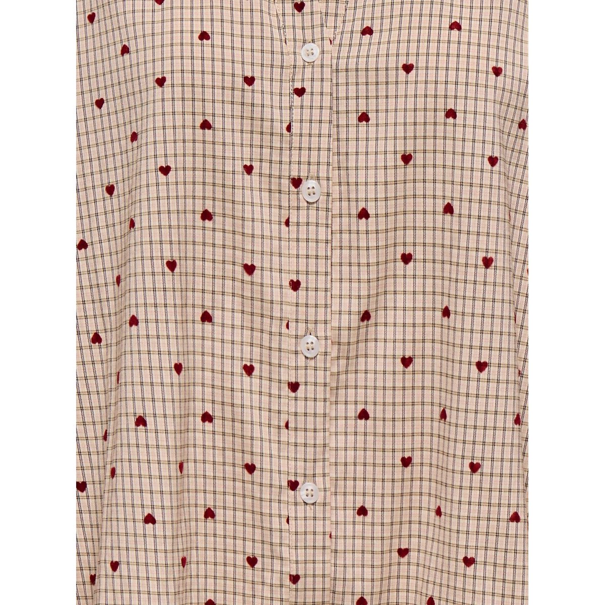Chemisier à carreaux et petits cœurs imprimé beige, ONLY