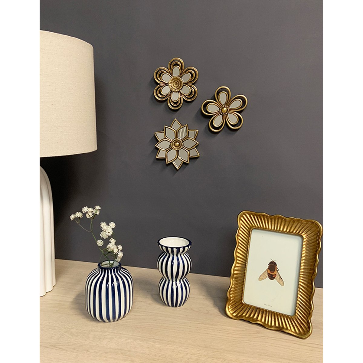 Déco murale fleur miroir 11,5x12cm or, EMDE