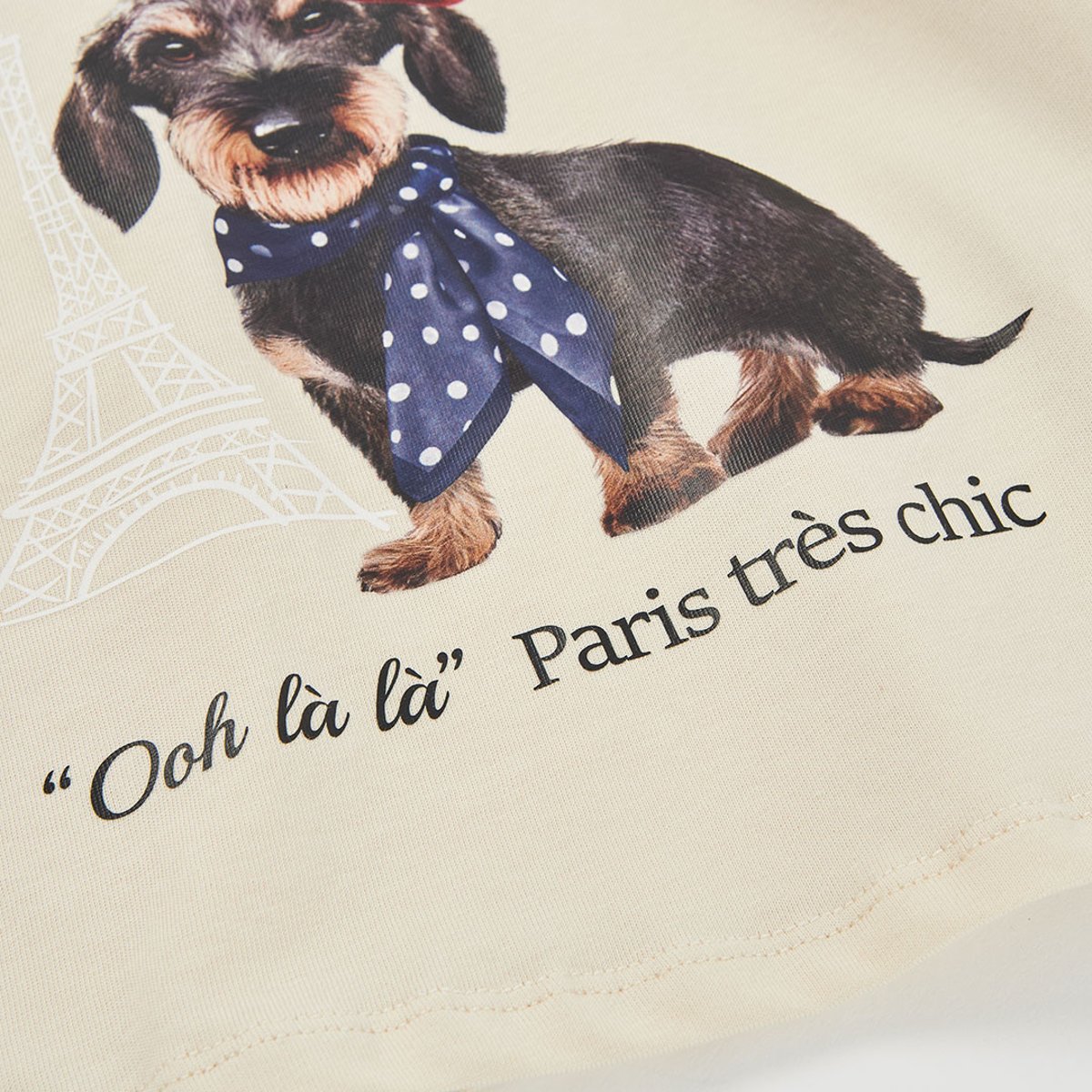 T-shirt fille en maille imprimé chien beige, BOBOLI