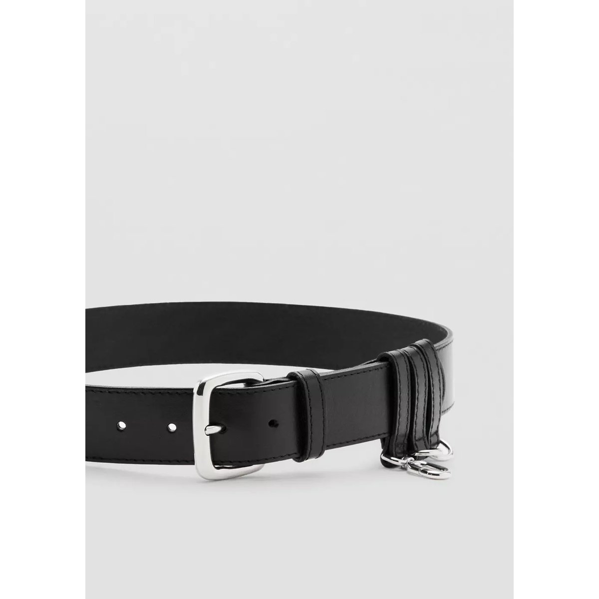 Ceinture en cuir avec passants noir, MANGO
