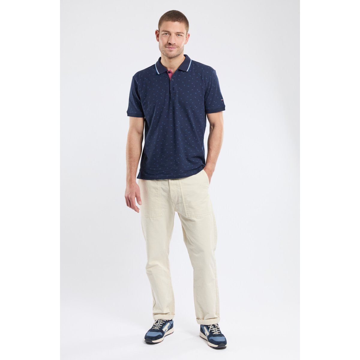 Polo micro-motifs en maille piquée n½uds marine/obscur, ARMOR-LUX