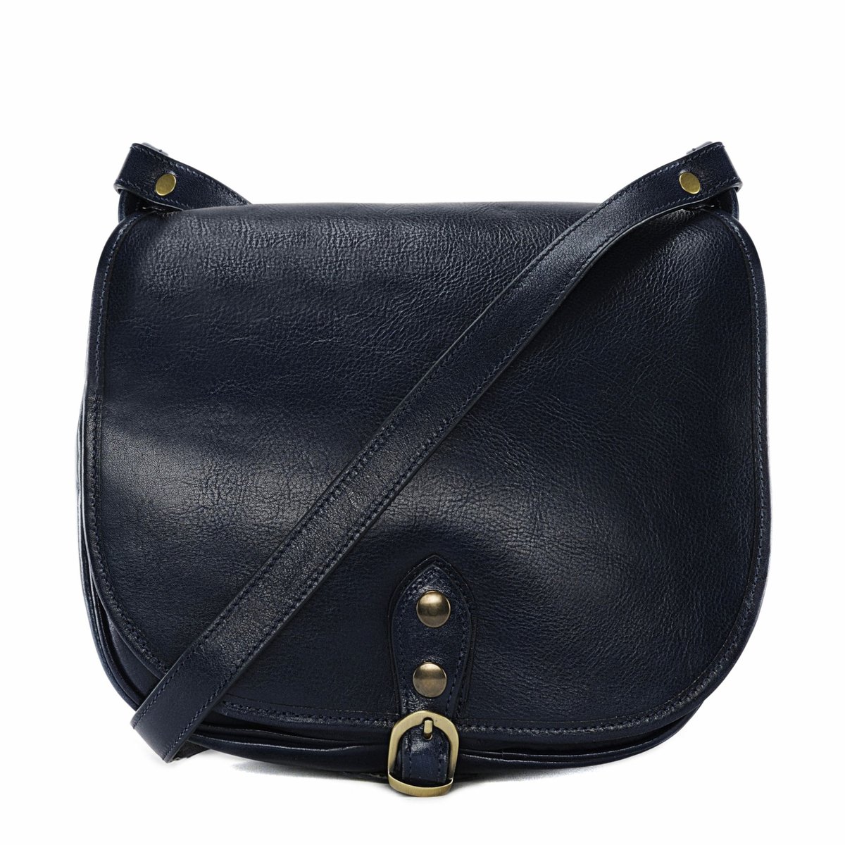 Sac bandoulière en cuir italien lisse VERLAINE bleu foncé, OH MY BAG