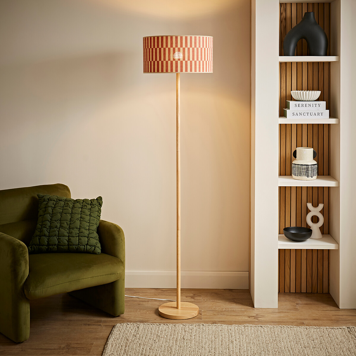 Heath Wood Floor Lamp with Orange Bamboo Shade light wood, SO'HOME