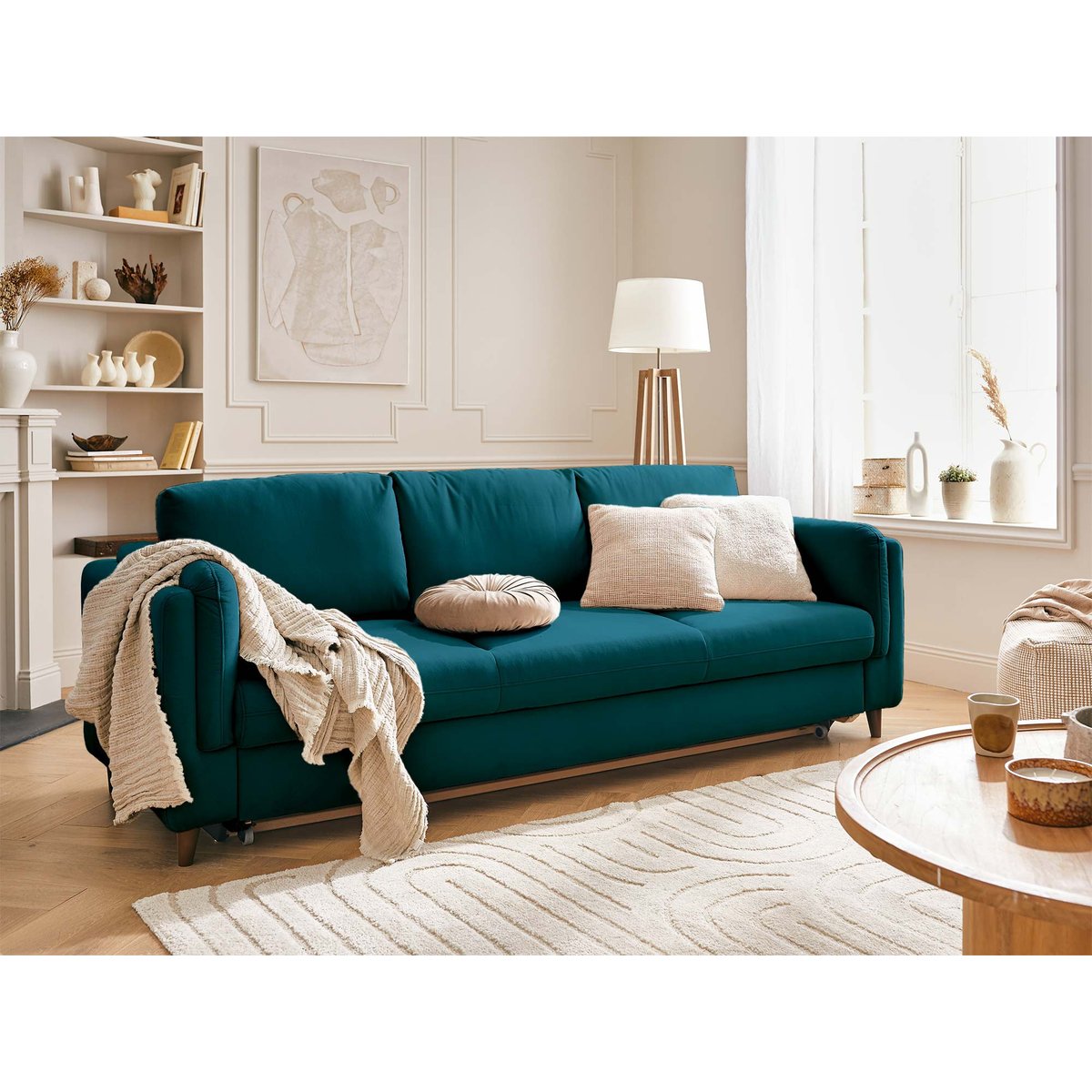 Canapé Convertible 3 places - BROOKE bleu canard, BEST MOBILIER