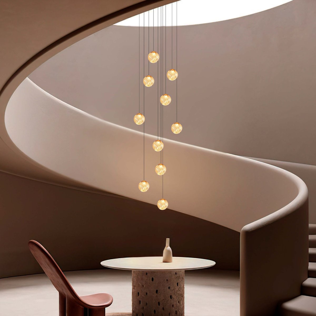 Suspension LED longue à verre ambré - ESPOSIA ambré et doré, KOSILUM