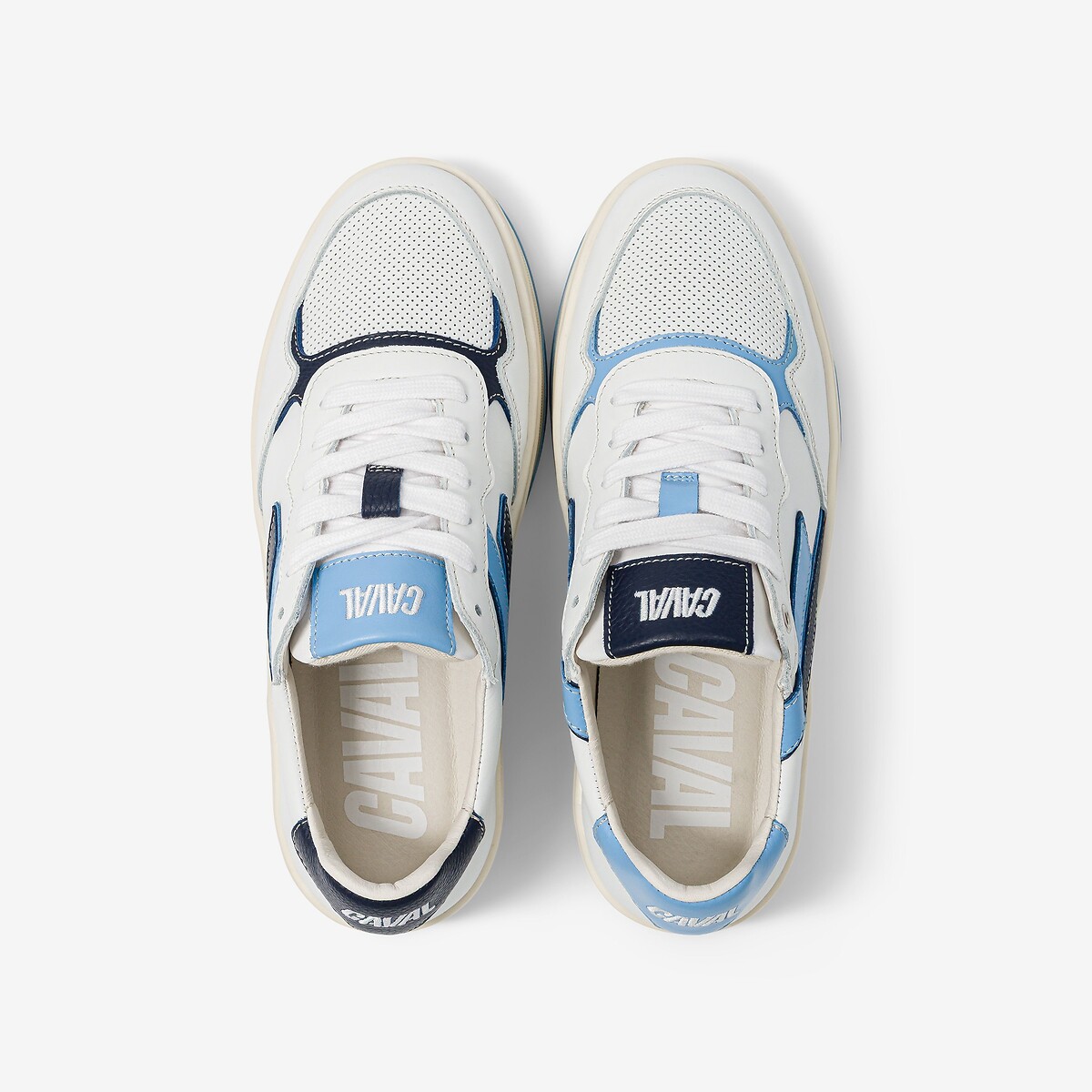 Baskets en cuir Flow blanc/bleu, CAVAL