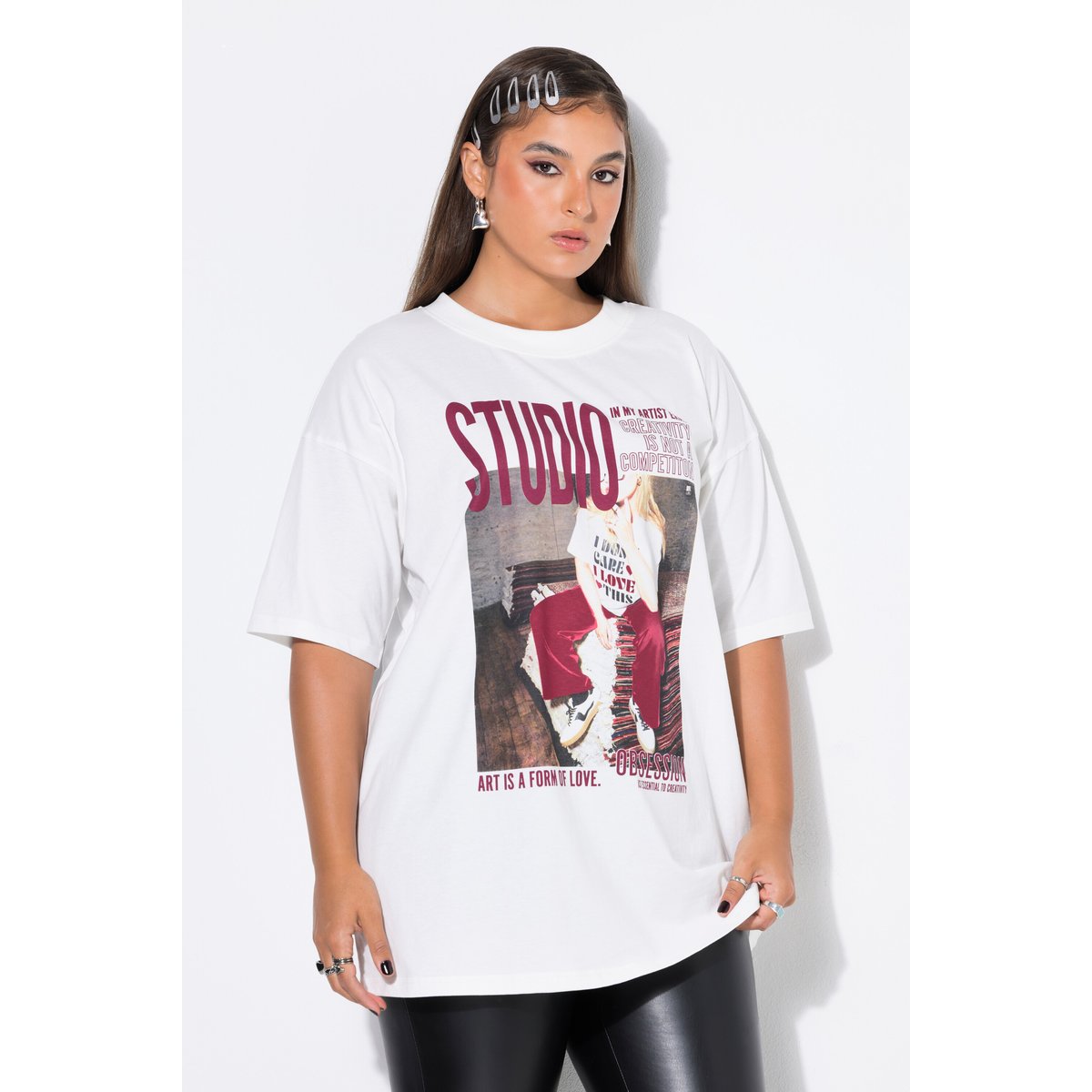 T-shirt oversize, imprimé devant et derrière blanc cassé, STUDIO UNTOLD
