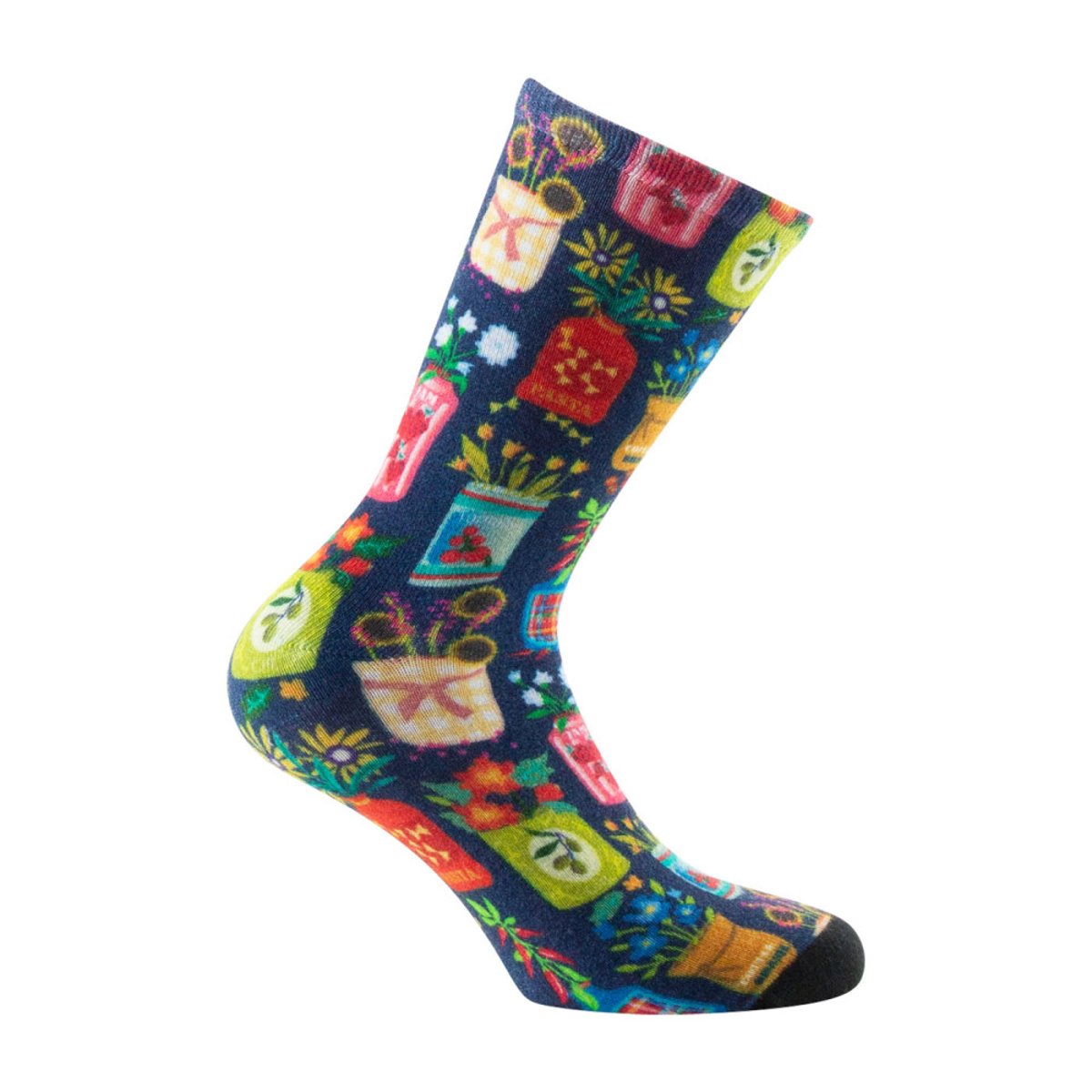Mi-chaussettes Femme imprimée All over de pots de fleurs en viscose de bambou marine, KINDY