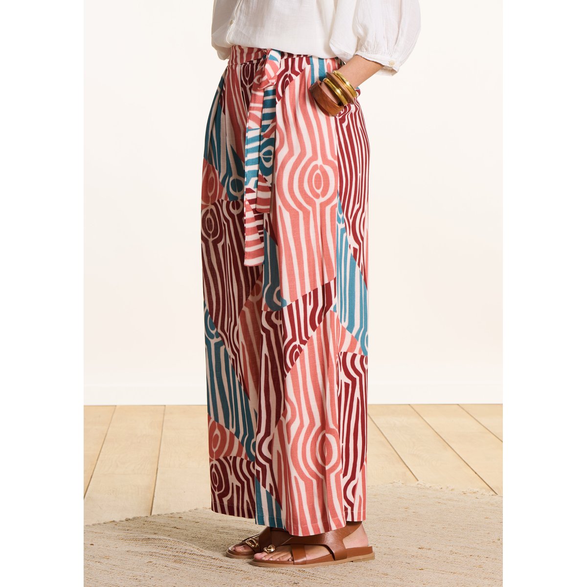 Pantalon fluide large à imprimé mahogany/bleu, LA FEE MARABOUTEE