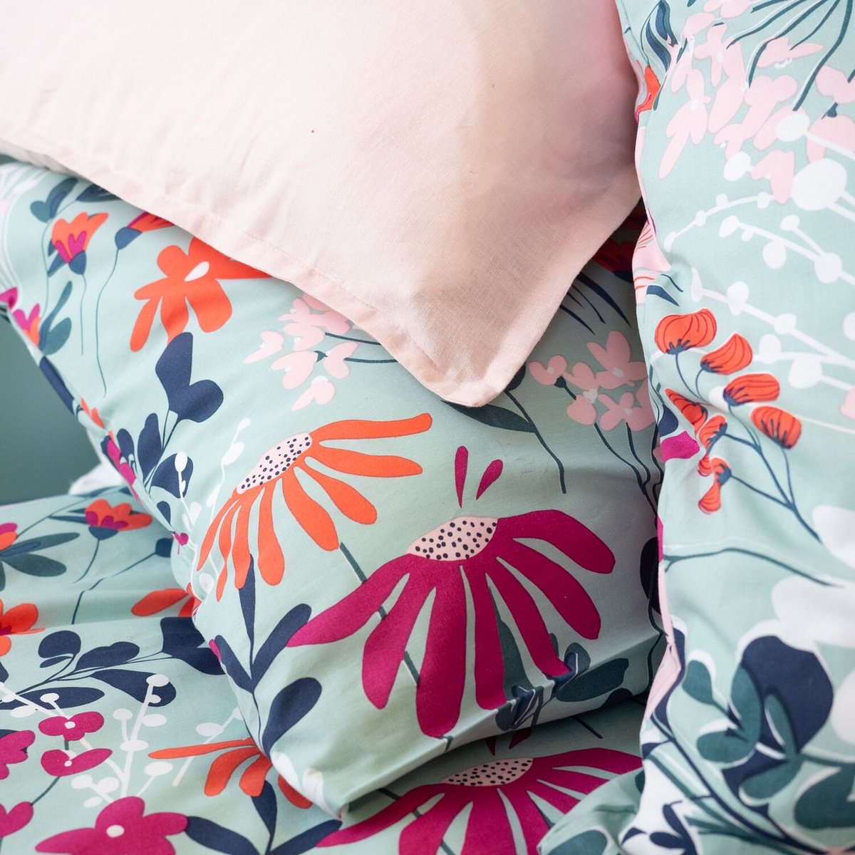 Parure housse de couette en coton imprimée, Flore bleu, C DESIGN HOME TEXTILE