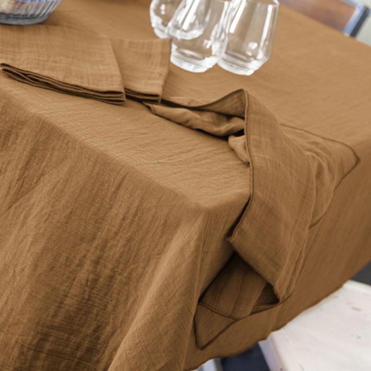 Nappe rectangle en 100% Gaze de Coton Terra camel, EDEN