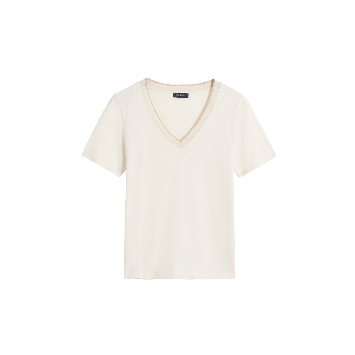 T shirt droit col v JIN sable, CAROLL