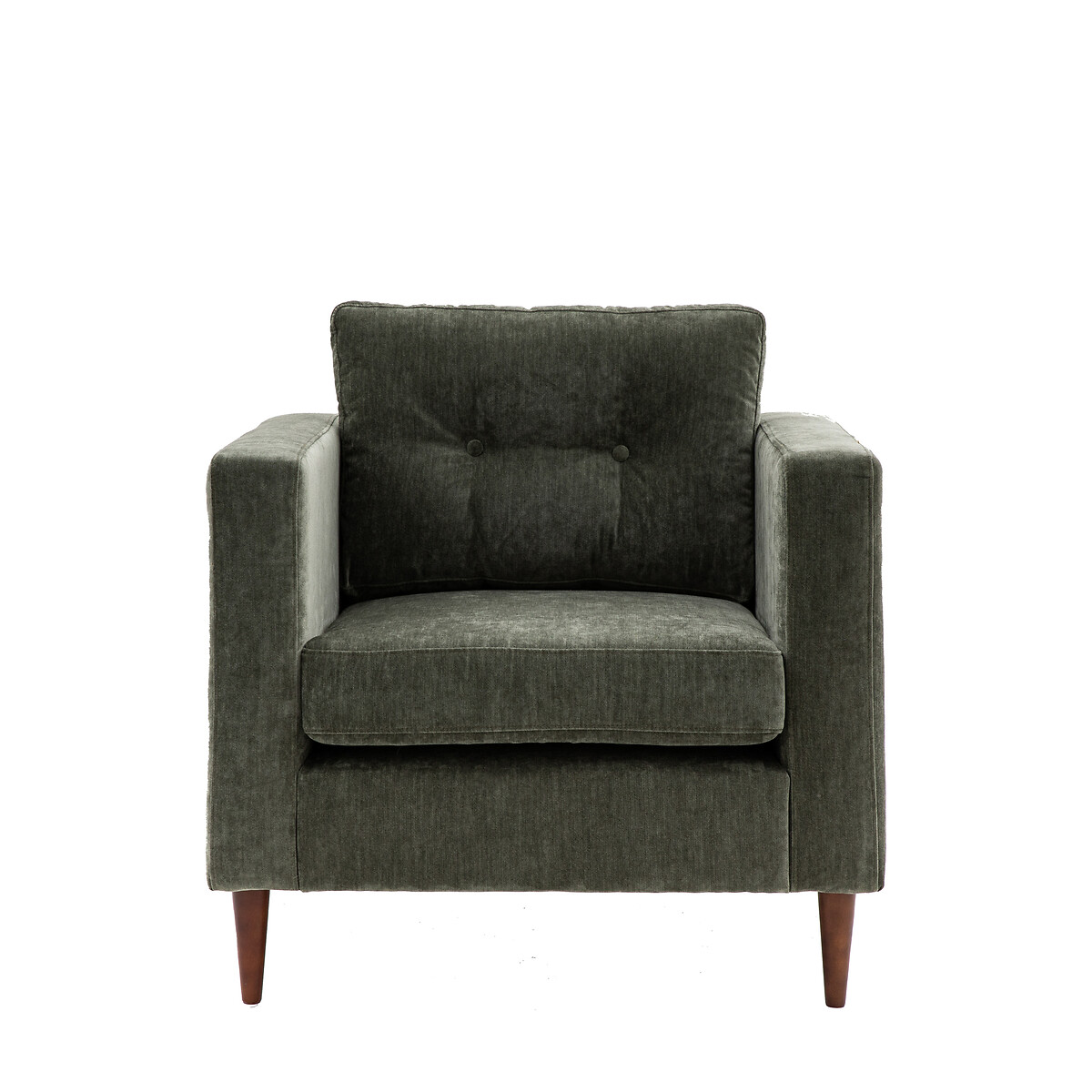 Marchfield Buttoned Soft Brushed Armchair with Dark Wood Legs green, SO'HOME