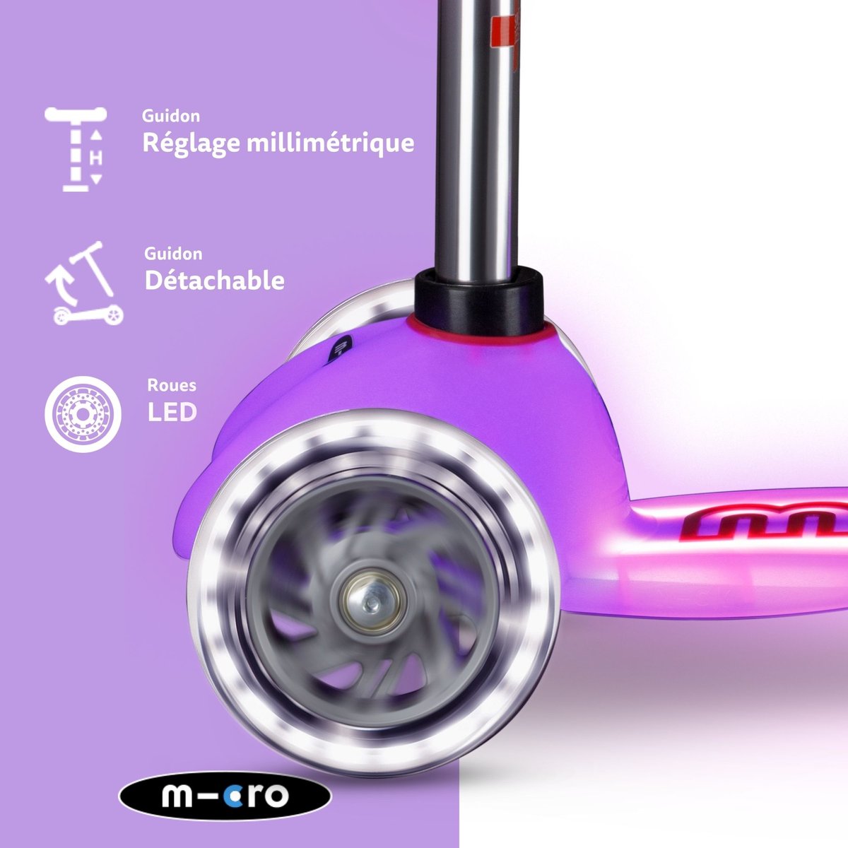 Mini Micro Deluxe Glow LED - rose, MICRO MOBILITY