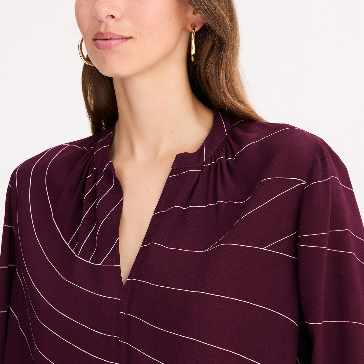Graphic Print Blouse with Grandad Collar printed, ANNE WEYBURN