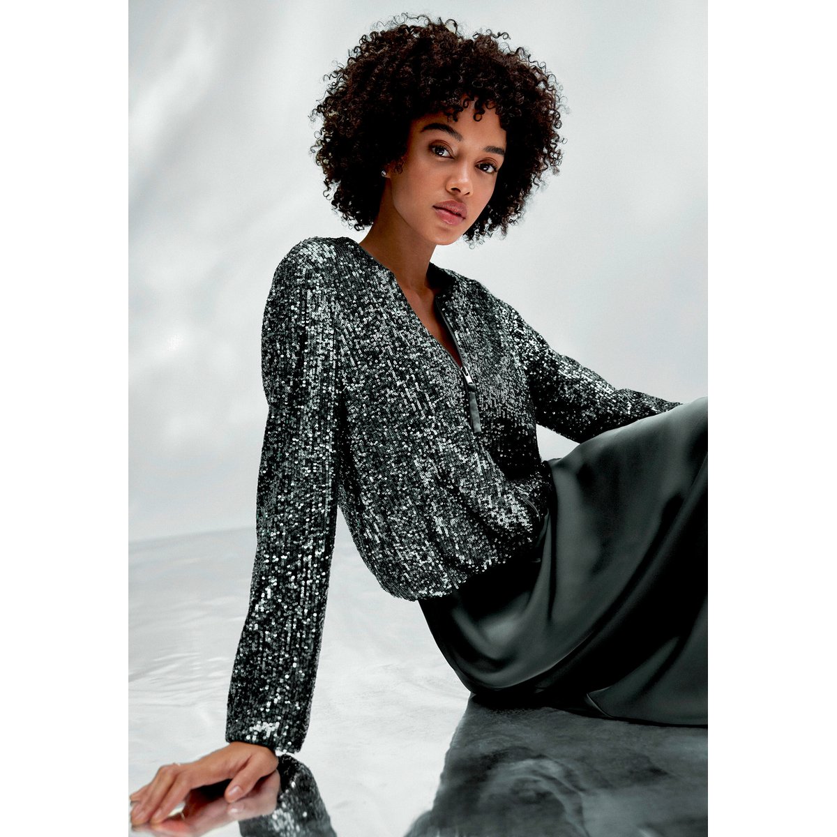 Blouson à paillettes grey olive, VERA MONT