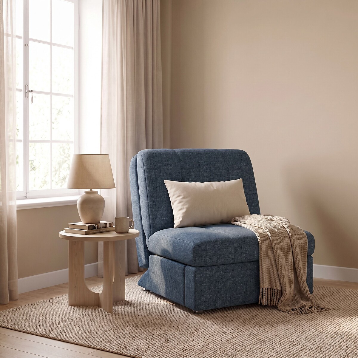 Rockford Chenille Single Sofabed with Foam Mattress petrol blue, ÉDITÉ
