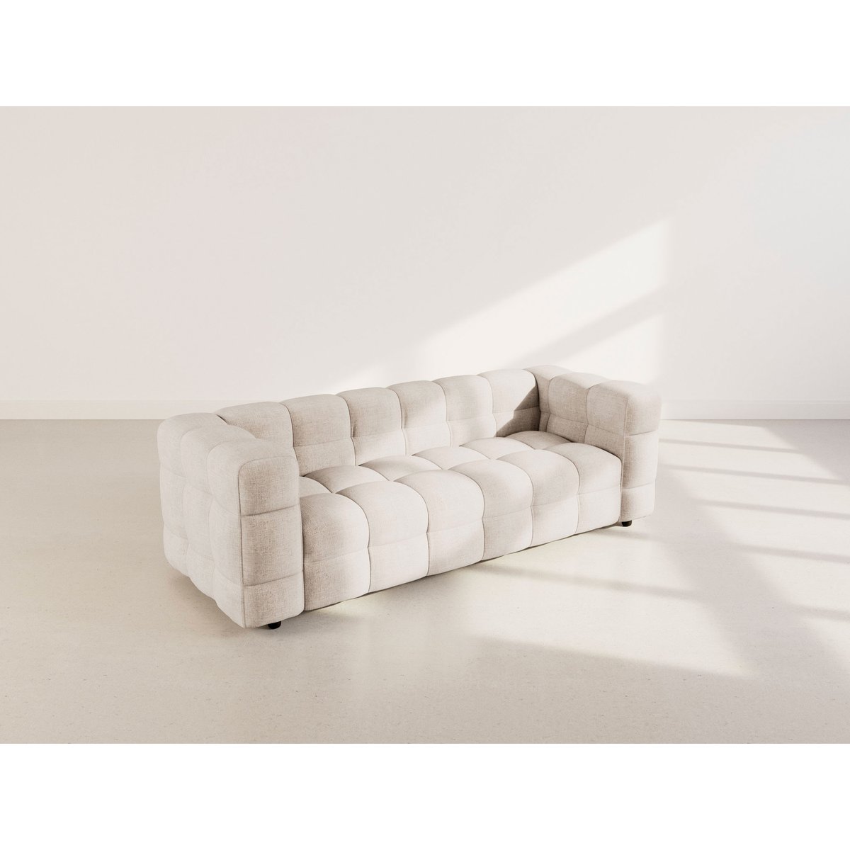 Canapé droit 3 places en velours texturé, AUGUSTIN beige, BEST MOBILIER