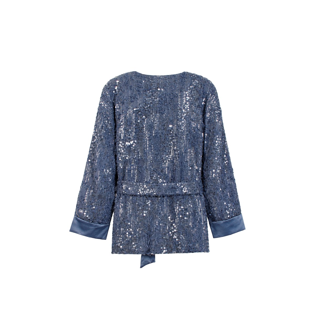Veste kimono oversize brodée sequins bleu, IKKS