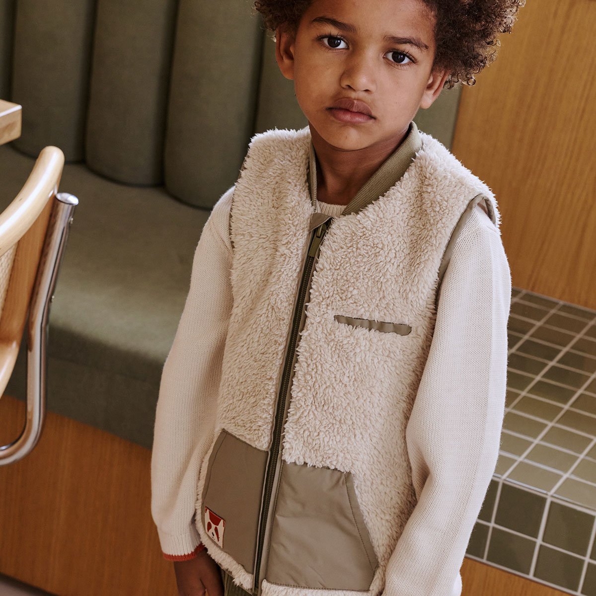 Veste sans manches enfant en sherpa Gustin beige, PETIT BEGUIN